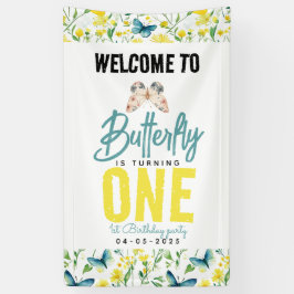 Whimsical Butterfly Floral 1e verjaardag Spandoek