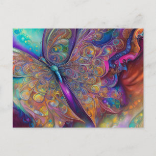 Whimsical Butterfly Fractal Waterverf Digital Pai Briefkaart