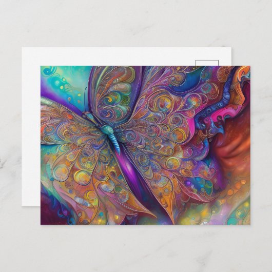Whimsical Butterfly Fractal Waterverf Digital Pai Briefkaart (Voorkant / Achterkant)