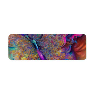 Whimsical Butterfly Fractal Waterverf Digital Pai Etiket