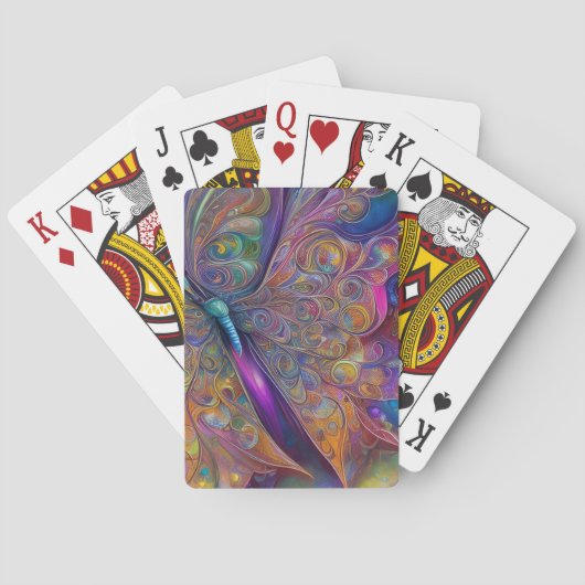Whimsical Butterfly Fractal Waterverf Digital Pai Pokerkaarten (Achterkant)