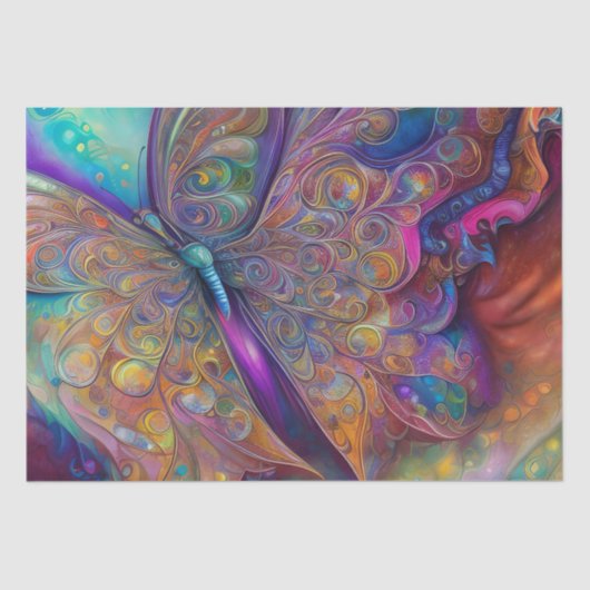 Whimsical Butterfly Fractal Waterverf Digital Pai Tissuepapier (Voorkant)