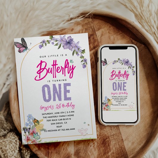 Whimsical Butterfly Garden 1e verjaardag Kaart