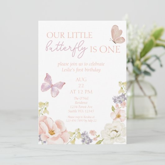 Whimsical Butterfly Garden Eerste Verjaardag Kaart (Staand voorkant)