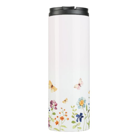 Whimsical Butterfly Garden Roze gepersonaliseerd c Thermosbeker (Achterkant)