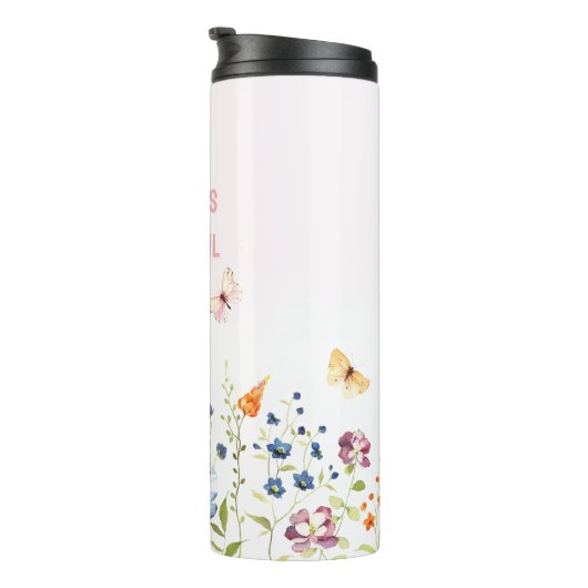 Whimsical Butterfly Garden Roze gepersonaliseerd c Thermosbeker (Geroteerd rechts)