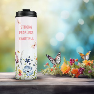 Whimsical Butterfly Garden Roze gepersonaliseerd c Thermosbeker