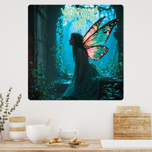 Whimsical Butterfly Girl Poster (Keuken)