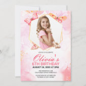 Whimsical Butterfly Kisses Girl Foto Verjaardag Kaart (Voorkant)