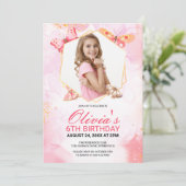 Whimsical Butterfly Kisses Girl Foto Verjaardag Kaart (Staand voorkant)