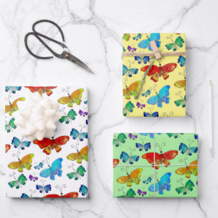 Whimsical Butterfly Pattern Colorful Waterverf Inpakpapier Vel
