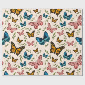 Whimsical Butterfly Pattern met Green Leaves Cadeaupapier (Vlak)