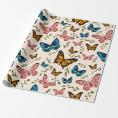 Whimsical Butterfly Pattern met Green Leaves Cadeaupapier (Uitgerold)
