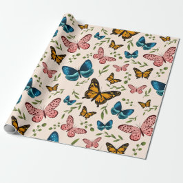 Whimsical Butterfly Pattern met Green Leaves Cadeaupapier
