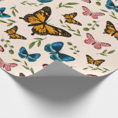 Whimsical Butterfly Pattern met Green Leaves Cadeaupapier (Hoek)