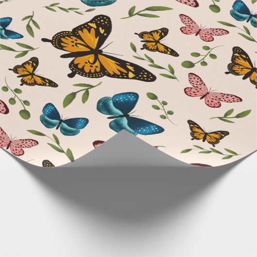 Whimsical Butterfly Pattern met Green Leaves Cadeaupapier (Hoek)
