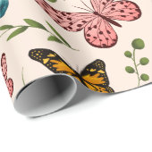 Whimsical Butterfly Pattern met Green Leaves Cadeaupapier (Rol Hoek)