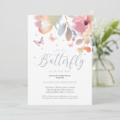 Whimsical Butterfly Pink Blue Floral Baby shower Kaart (Staand voorkant)