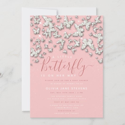 Whimsical Butterfly Rhinestone Girl Baby shower Kaart (Voorkant)