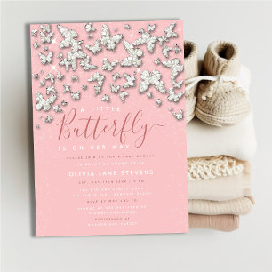 Whimsical Butterfly Rhinestone Girl Baby shower Kaart
