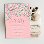 Whimsical Butterfly Rhinestone Girl Baby shower Kaart