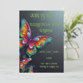 Whimsical Butterfly Romance bruiloft uitnodiging (Staand voorkant)