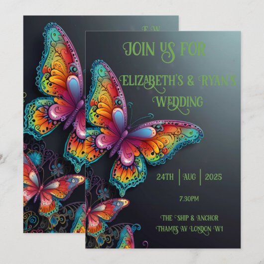 Whimsical Butterfly Romance bruiloft uitnodiging (Voorkant / Achterkant)