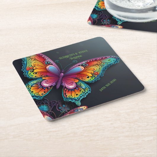 Whimsical Butterfly Romance bruiloft uitnodiging Kartonnen Onderzetters (Schuin)