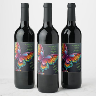 Whimsical Butterfly Romance bruiloft uitnodiging Wijn Etiket