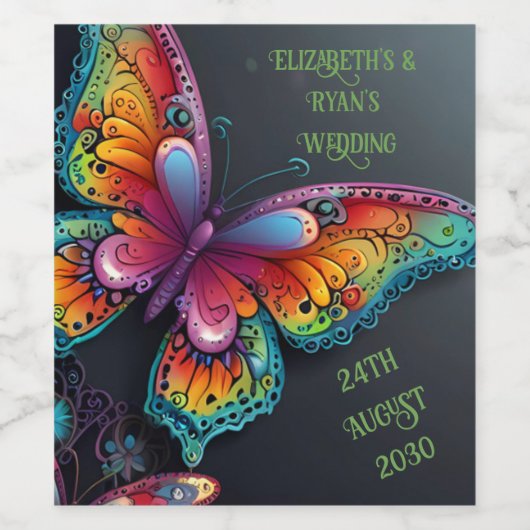Whimsical Butterfly Romance bruiloft uitnodiging Wijn Etiket (Enkel label)