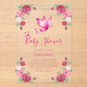 Whimsical Butterfly & Rose Baby Shower Acryl Uitnodigingen (Voorkant)