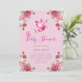 Whimsical Butterfly & Rose Baby Shower Invitation Kaart (Staand voorkant)