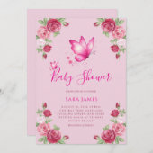 Whimsical Butterfly & Rose Baby Shower Invitation Kaart (Voorkant / Achterkant)