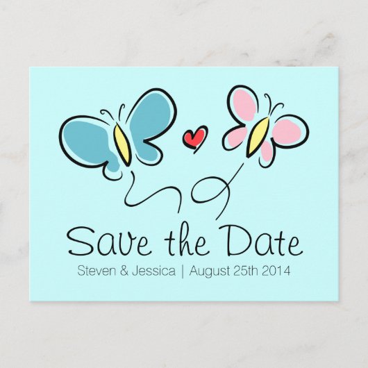 Whimsical Butterfly save the date bruiloft briefka Aankondigingskaart (Voorkant)
