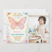 Whimsical Butterfly Verjaardag Uitnodiging met fot (Voorkant)