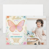 Whimsical Butterfly Verjaardag Uitnodiging met fot (Voorkant / Achterkant)
