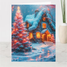 Whimsical Cabin met roze kerstboom