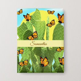 Whimsical Cactus And Butterflies Button