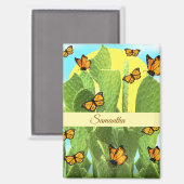 Whimsical Cactus And Butterflies Magneet (Voorkant / Achterkant)