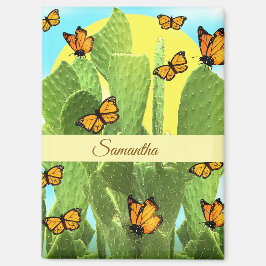 Whimsical Cactus And Butterflies Magneet
