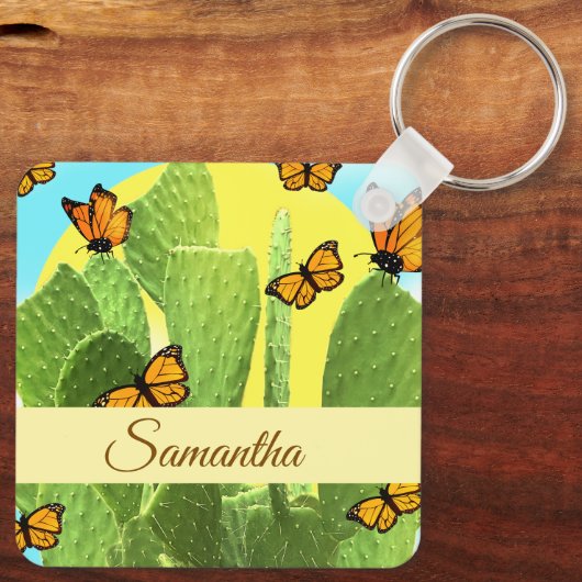 Whimsical Cactus And Butterflies Sleutelhanger (Achterkant)