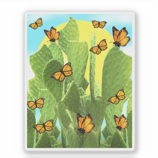 Whimsical Cactus And Butterflies Sticker (Voorkant)