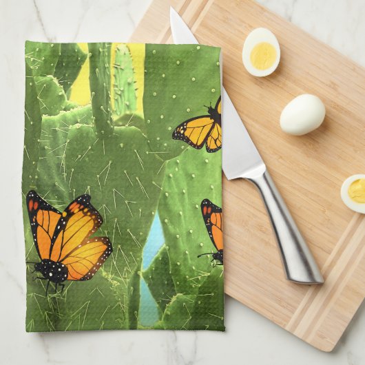 Whimsical Cactus And Butterflies Theedoek (Quarter Fold)