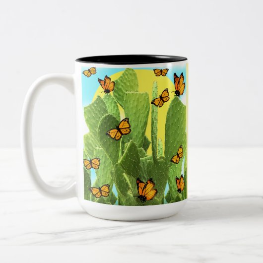 Whimsical Cactus And Butterflies Tweekleurige Koffiemok (Links)