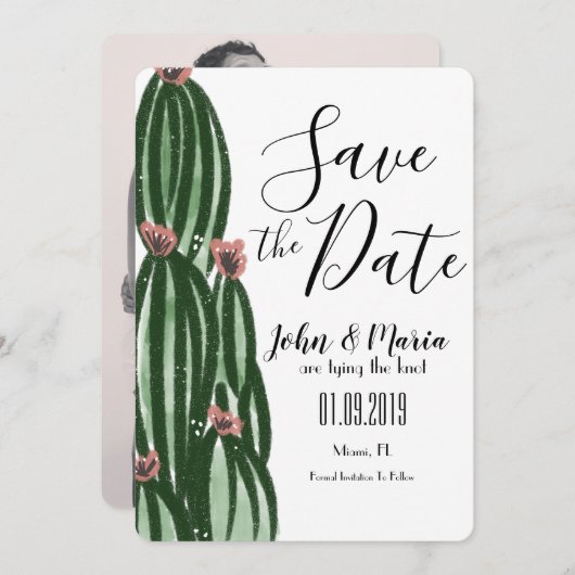 Whimsical Cactus Artsy Save the Date Kaart (Voorkant / Achterkant)