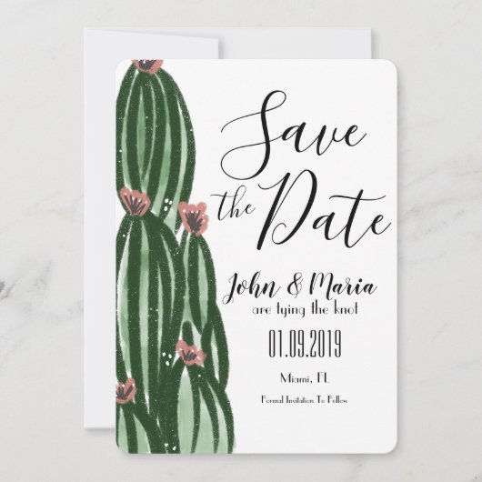 Whimsical Cactus Artsy Save the Date Kaart (Voorkant)