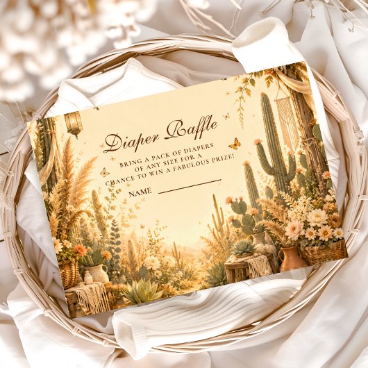 Whimsical Cactus Boho Luier Raffle Informatiekaartje
