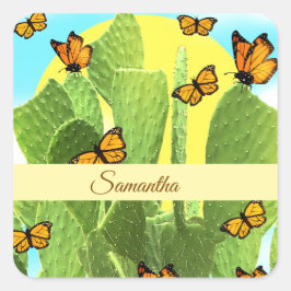 Whimsical Cactus En Vlinders Vierkante Sticker