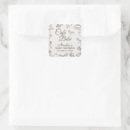 Whimsical Cafe Bebe Baby Shower Vierkante Sticker