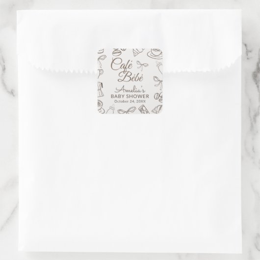 Whimsical Cafe Bebe Baby Shower  Vierkante Sticker (Tas)